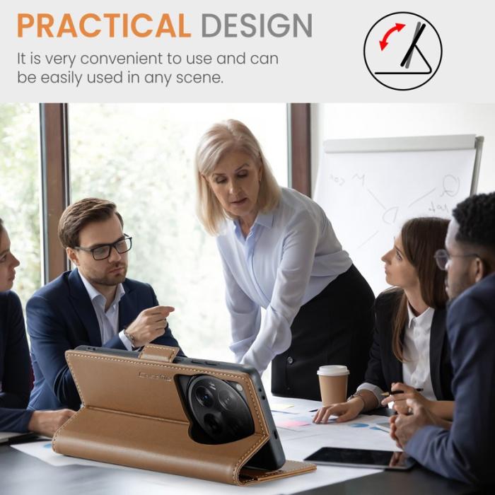 Caseme - CASEME 023 OnePlus 12 5G Skal RFID Blocker Läder Fodral Brun