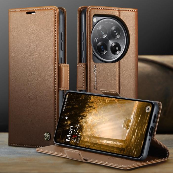 Caseme - CASEME 023 OnePlus 12 5G Skal RFID Blocker Läder Fodral Brun