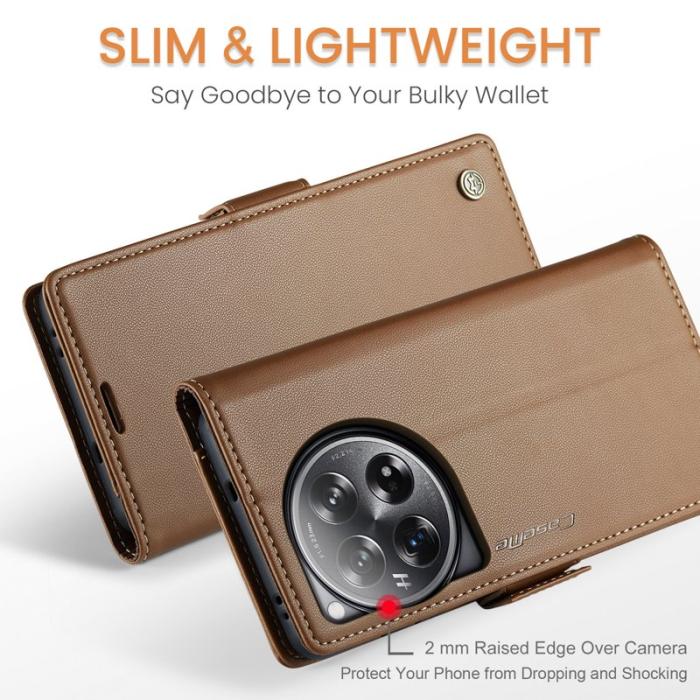 Caseme - CASEME 023 OnePlus 12 5G Skal RFID Blocker Läder Fodral Brun