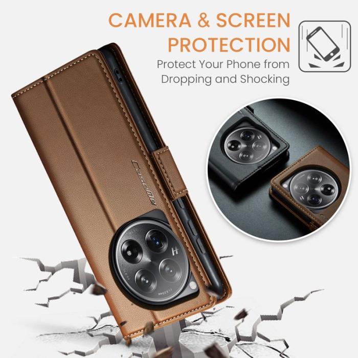 Caseme - CASEME 023 OnePlus 12 5G Skal RFID Blocker Läder Fodral Brun