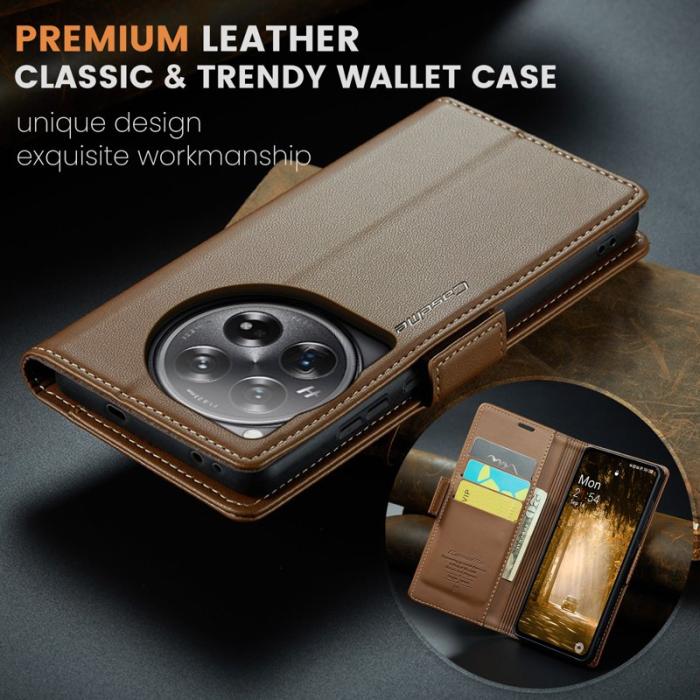 Caseme - CASEME 023 OnePlus 12 5G Skal RFID Blocker Läder Fodral Brun