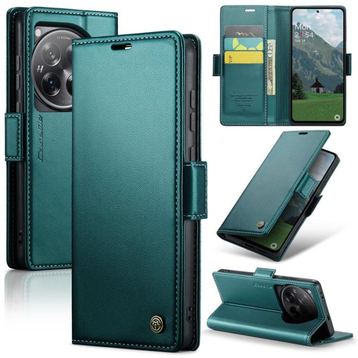 Caseme - CASEME 023 OnePlus 12 5G Skal RFID Blocker Läder Grön