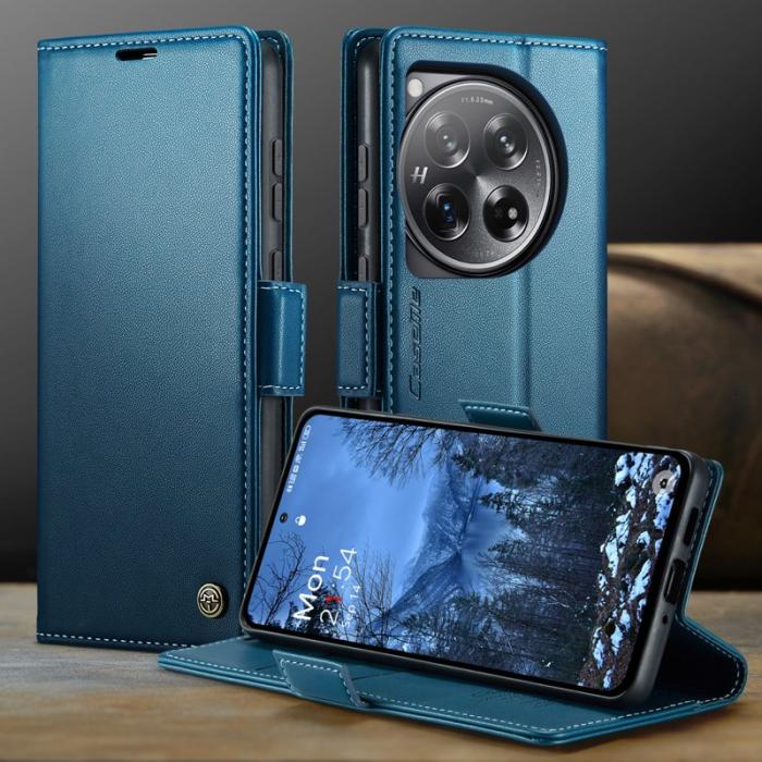 Caseme - CASEME 023 OnePlus 12 5G Skal RFID Blocking Läder Plånbok Blå
