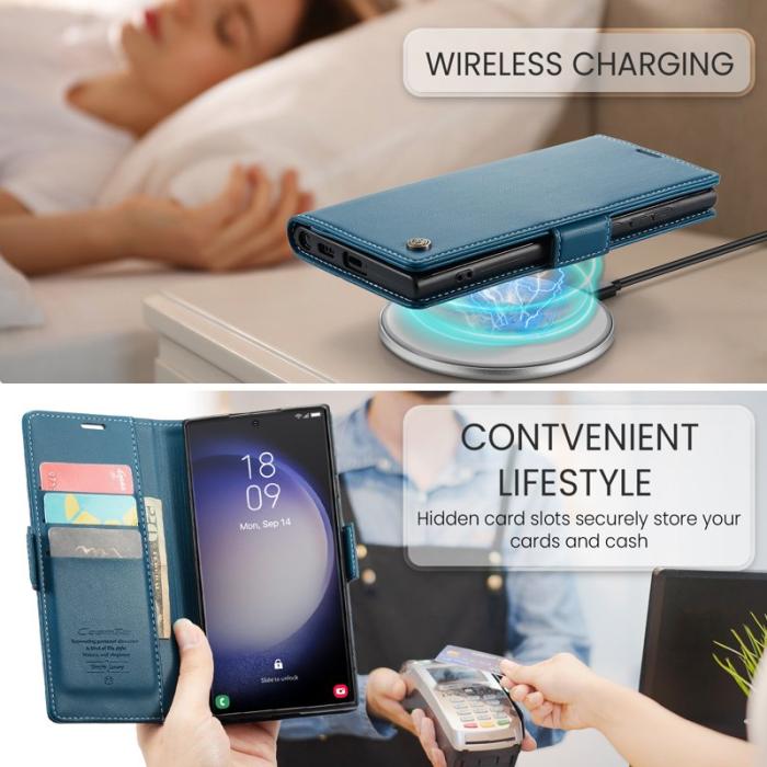 Caseme - CASEME 023 Samsung Galaxy S24 Ultra Läderfodral RFID Blå