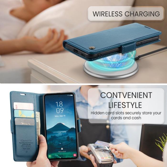 Caseme - CASEME 023 Samsung Galaxy S25 Ultra Läderfodral RFID Blå