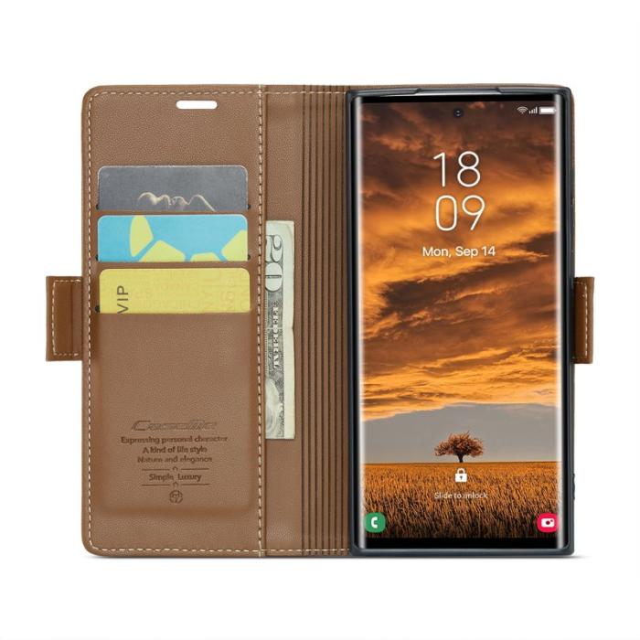 Caseme - CASEME 023 Samsung Galaxy S25 Ultra Läderfodral RFID Brunt