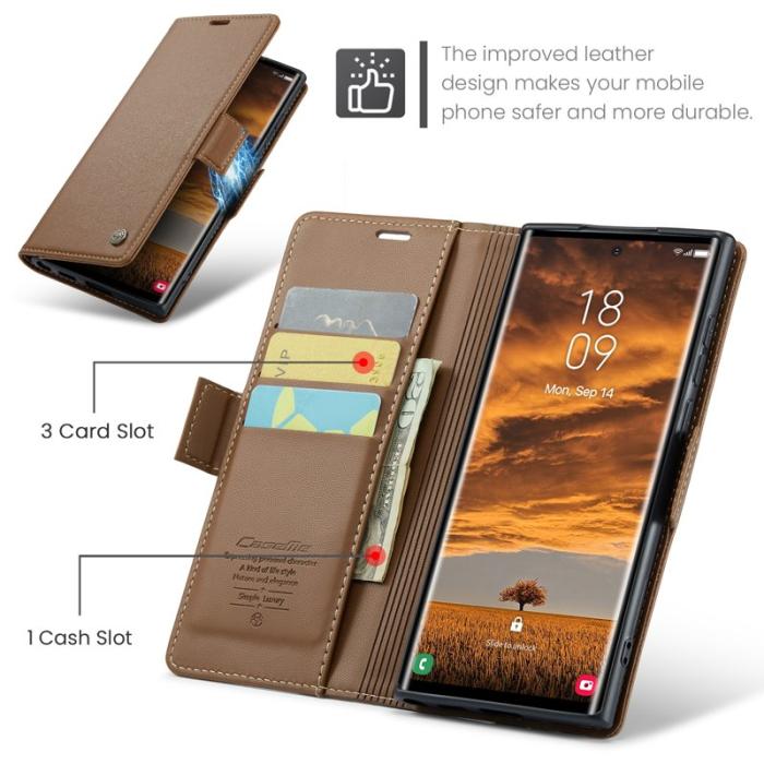 Caseme - CASEME 023 Samsung Galaxy S25 Ultra Läderfodral RFID Brunt