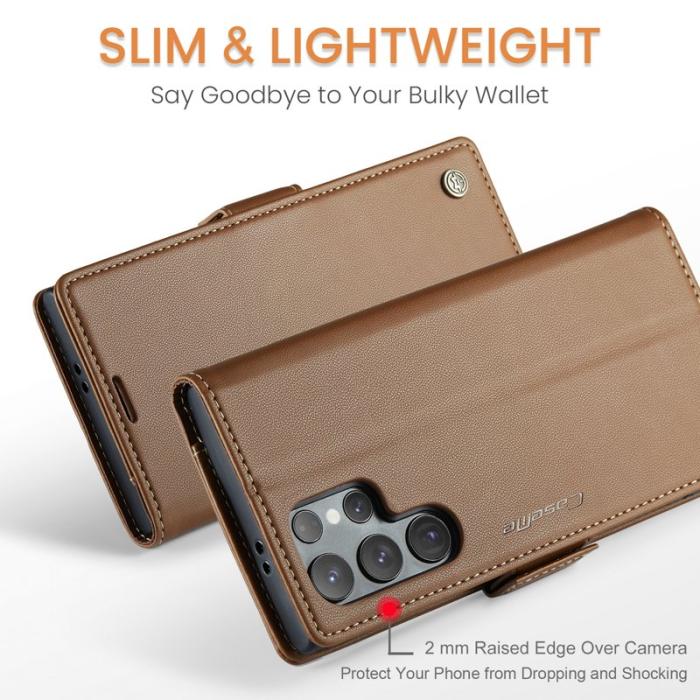 Caseme - CASEME 023 Samsung Galaxy S25 Ultra Läderfodral RFID Brunt