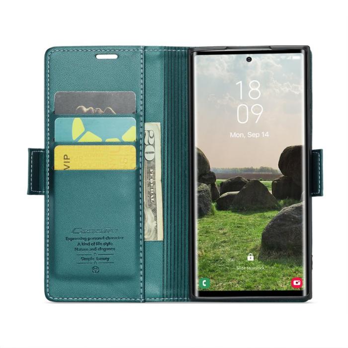 Caseme - CASEME 023 Samsung Galaxy S25 Ultra Läderfodral RFID Grön