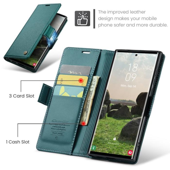 Caseme - CASEME 023 Samsung Galaxy S25 Ultra Läderfodral RFID Grön