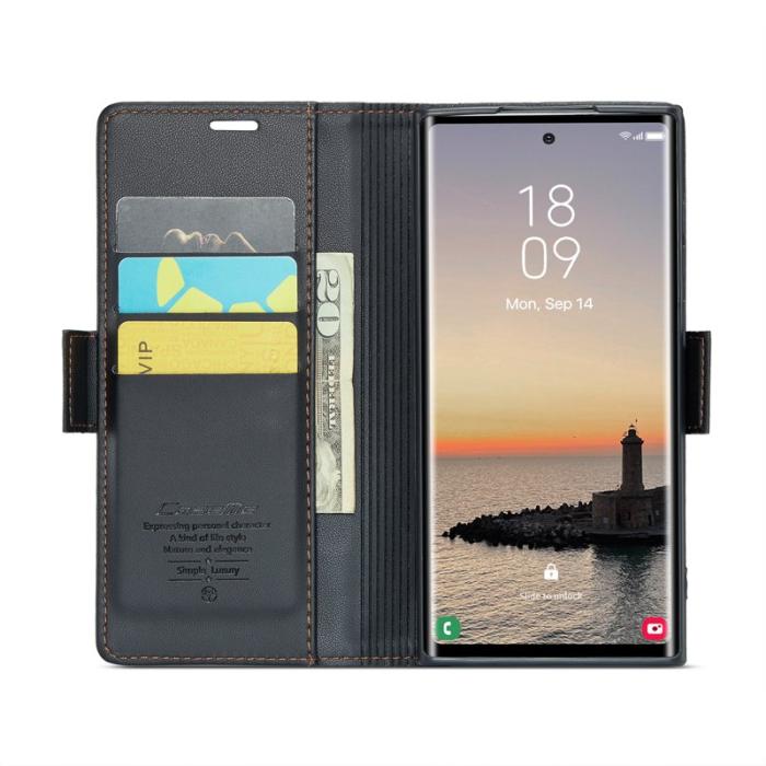 Caseme - CASEME 023 Samsung Galaxy S25 Ultra Läderfodral RFID Svart