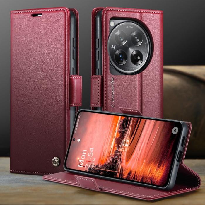 Caseme - CASEME 023 Series OnePlus 12 5G Fodral Läder Ställ - Röd