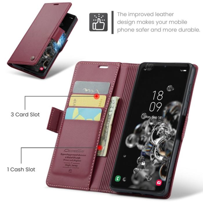 Caseme - CASEME 023 Series Samsung Galaxy S20 Ultra Fodral Läder Röd