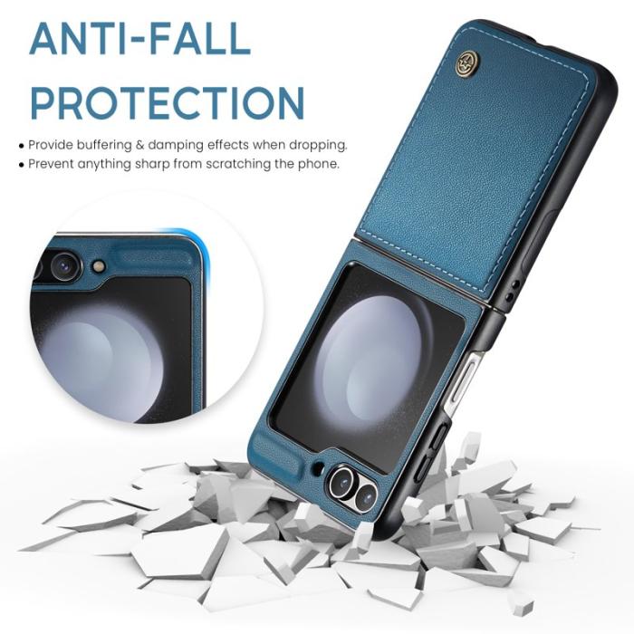 Caseme - CASEME 023 Series Samsung Galaxy Z Flip5 Skal Litchi Blå