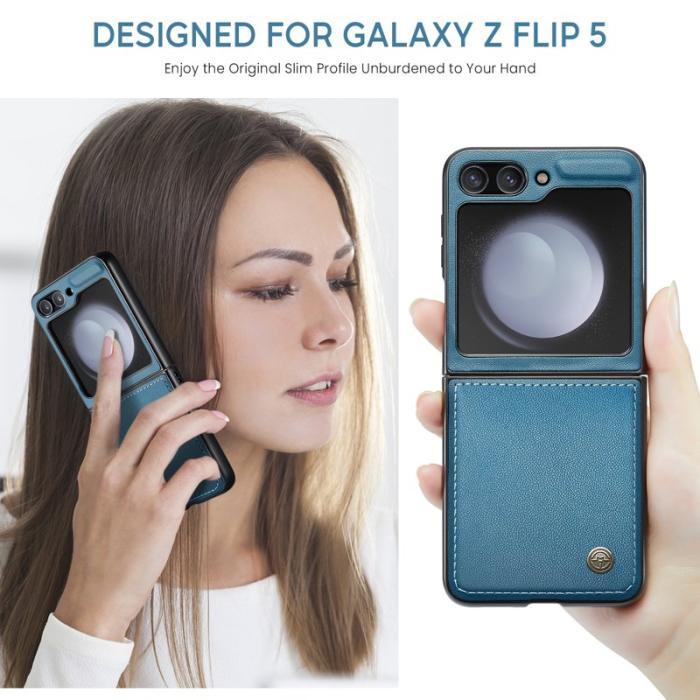 Caseme - CASEME 023 Series Samsung Galaxy Z Flip5 Skal Litchi Blå