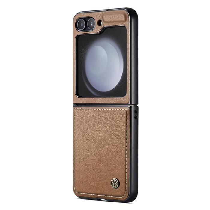 Caseme - CASEME 023 Series Samsung Galaxy Z Flip5 Skal Litchi Brun