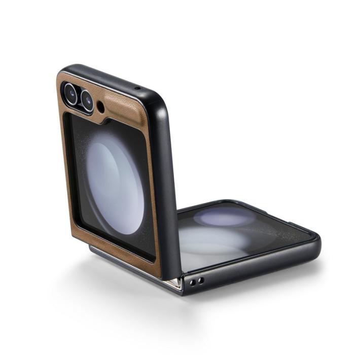 Caseme - CASEME 023 Series Samsung Galaxy Z Flip5 Skal Litchi Brun