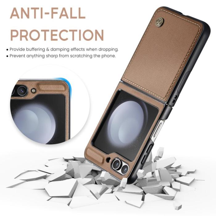 Caseme - CASEME 023 Series Samsung Galaxy Z Flip5 Skal Litchi Brun