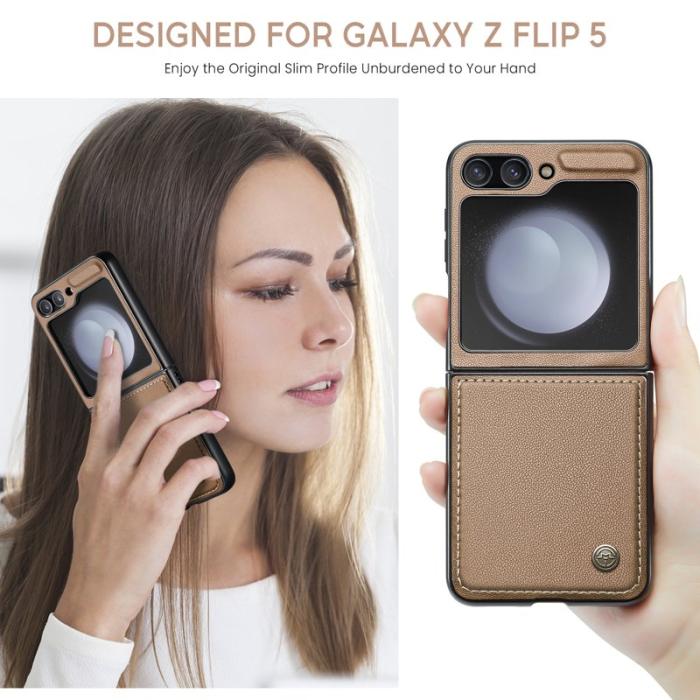 Caseme - CASEME 023 Series Samsung Galaxy Z Flip5 Skal Litchi Brun