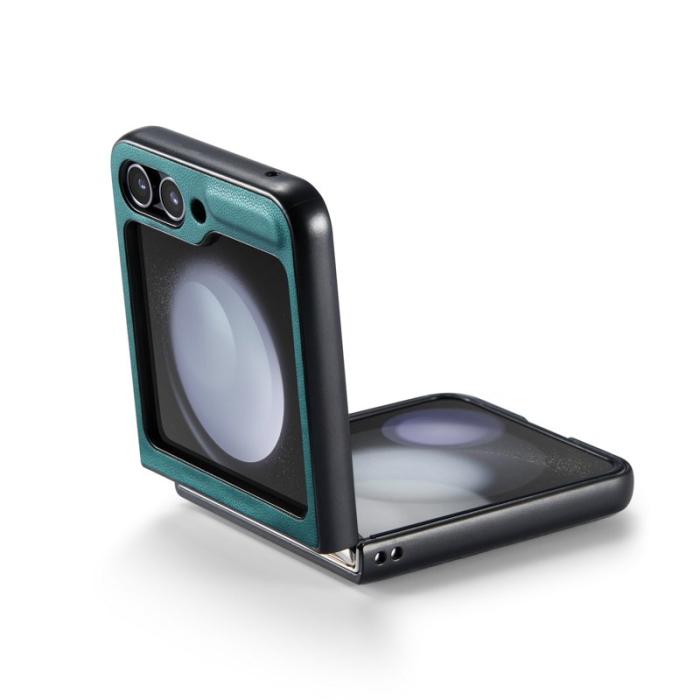 Caseme - CASEME 023 Series Samsung Galaxy Z Flip5 Skal Litchi Grön