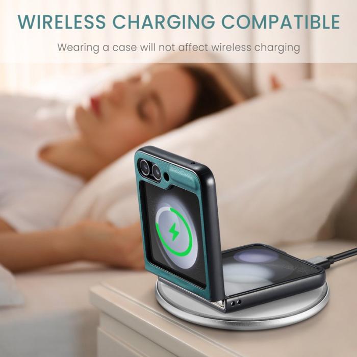 Caseme - CASEME 023 Series Samsung Galaxy Z Flip5 Skal Litchi Grön