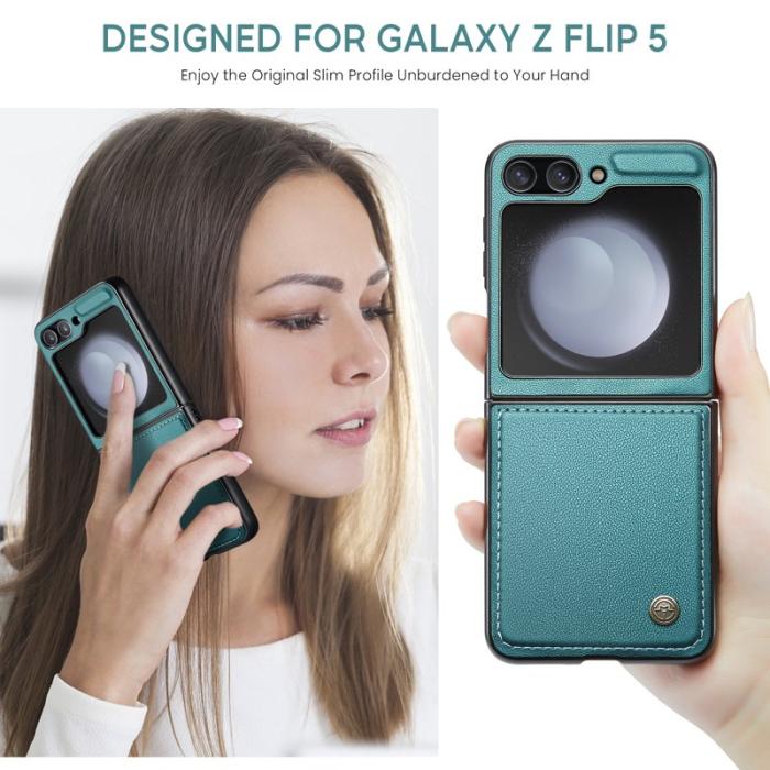 Caseme - CASEME 023 Series Samsung Galaxy Z Flip5 Skal Litchi Grön