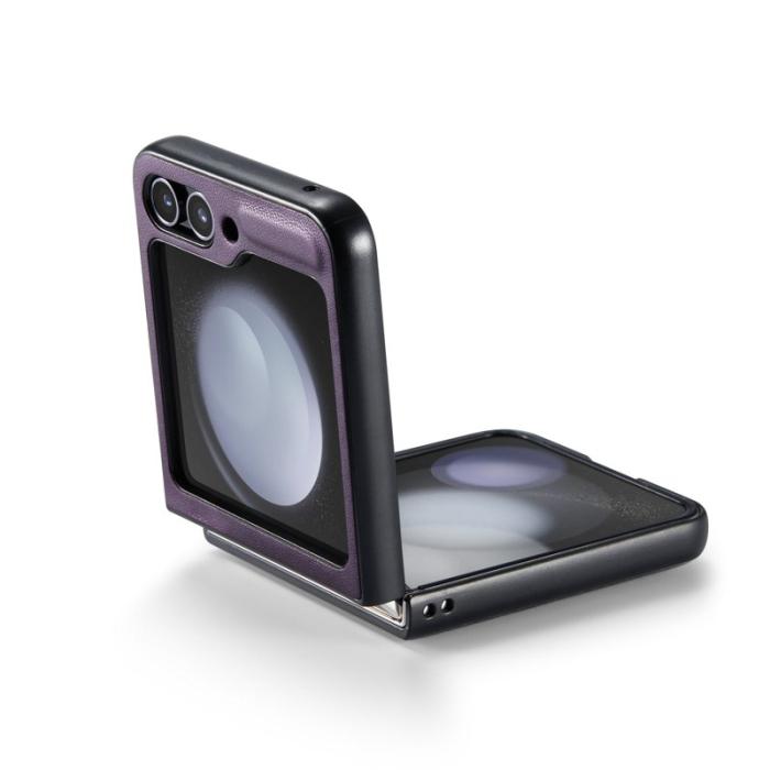 Caseme - CASEME 023 Series Samsung Galaxy Z Flip5 Skal Litchi Läder Lila