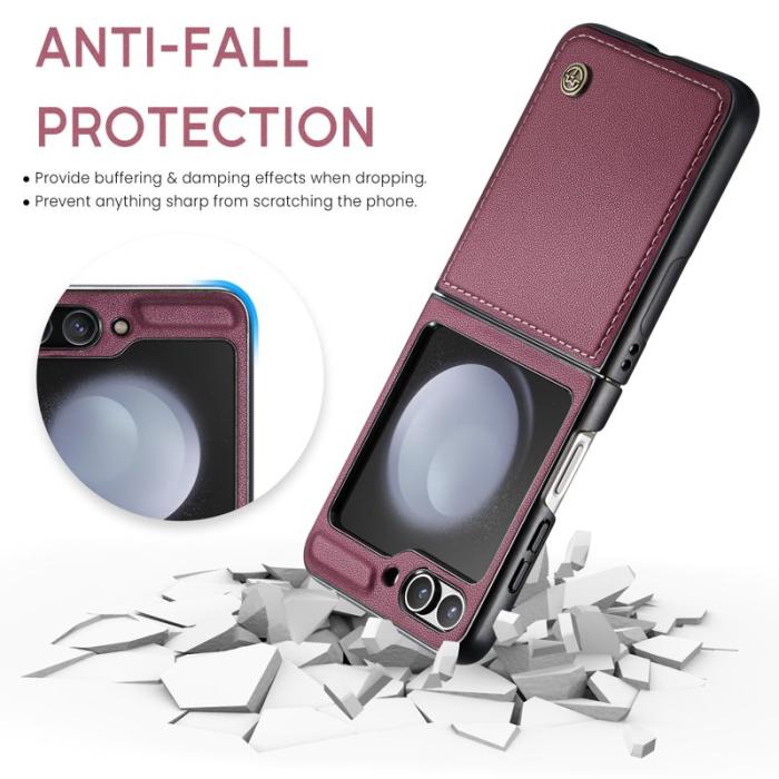 Caseme - CASEME 023 Series Samsung Galaxy Z Flip5 Skal Litchi Röd