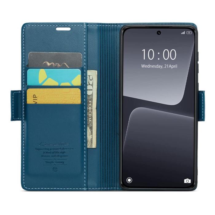 Caseme - CASEME 023 Xiaomi 13 Läderfodral RFID Skydd 3 Kort Blå