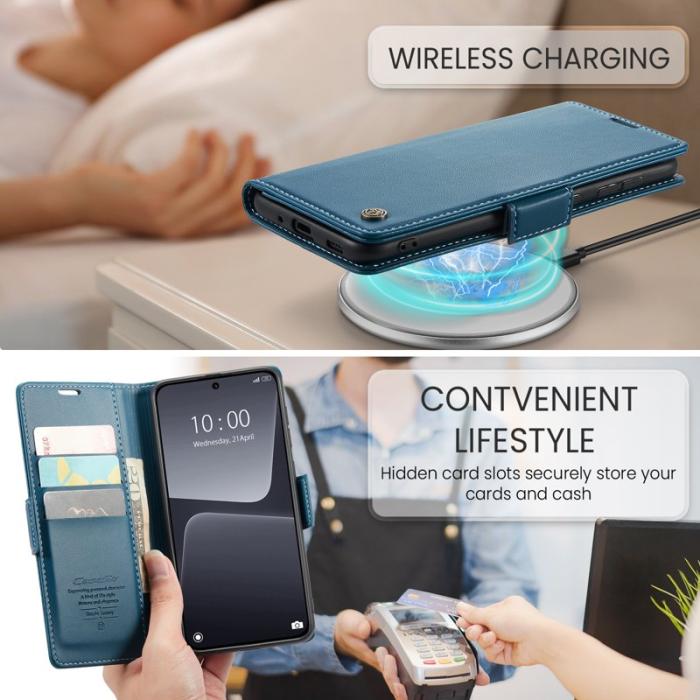 Caseme - CASEME 023 Xiaomi 13 Läderfodral RFID Skydd 3 Kort Blå