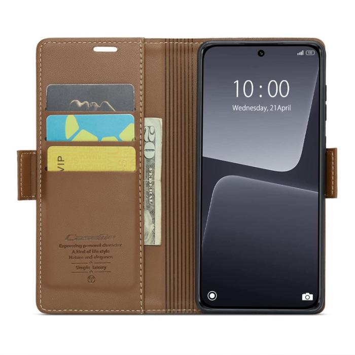 Caseme - CASEME 023 Xiaomi 13 Läderfodral RFID Skydd 3 Kort - Brun