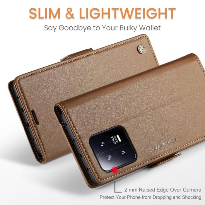 Caseme - CASEME 023 Xiaomi 13 Läderfodral RFID Skydd 3 Kort - Brun
