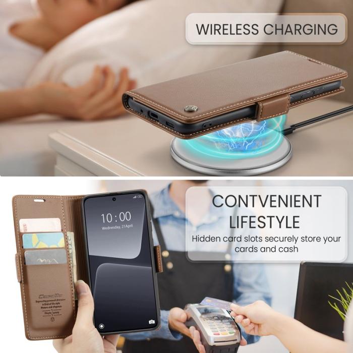 Caseme - CASEME 023 Xiaomi 13 Läderfodral RFID Skydd 3 Kort - Brun