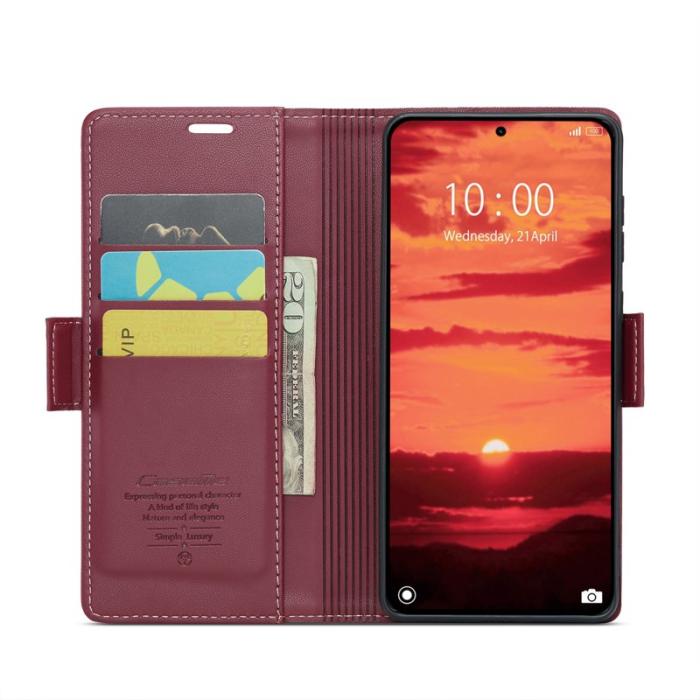 Caseme - CASEME 023 Xiaomi 14T Pro Läderfodral RFID Röd