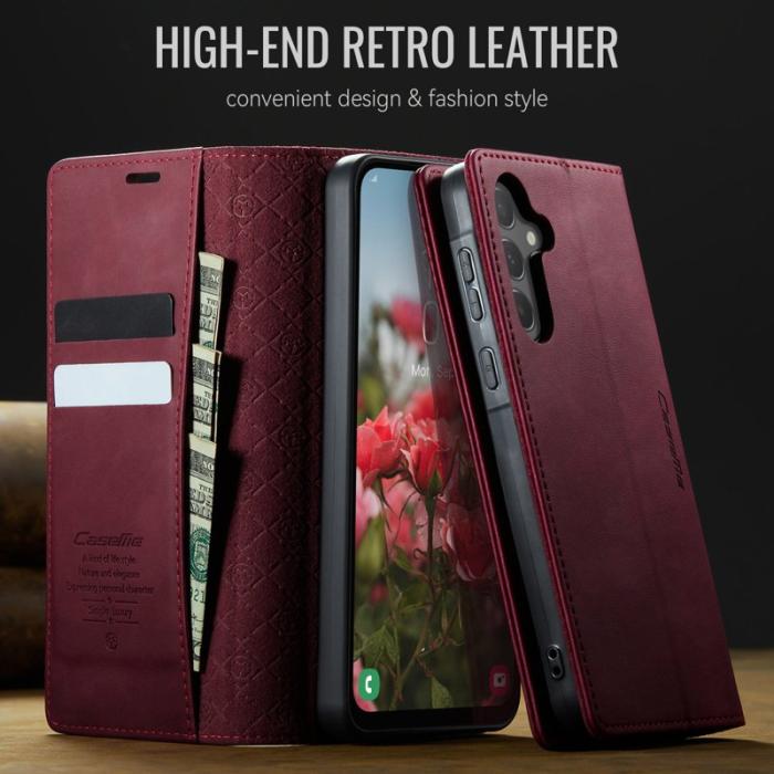 Caseme - CASEME 033 Fodral för Samsung Galaxy A55 5G - Röd Läder