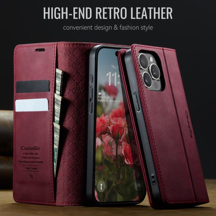 Caseme - CASEME 033 iPhone 13 Pro Skal RFID Blocker Läder Röd