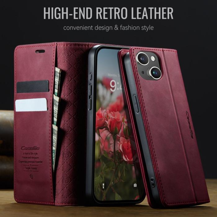 Caseme - CASEME 033 iPhone 14 Plus Fodral RFID Blocker Läder Röd