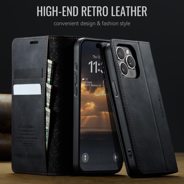 Caseme - CASEME 033 iPhone 14 Pro Fodral RFID Blocker Läder Svart