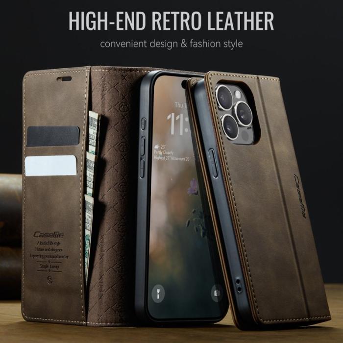 Caseme - CASEME 033 iPhone 14 Pro Max Skal RFID Blocker Läder Kaffe