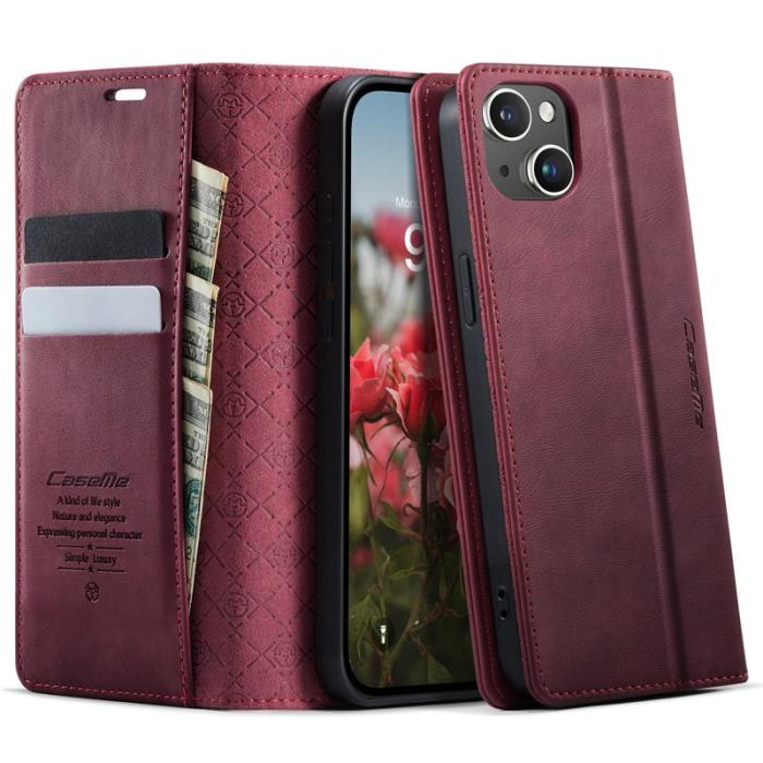 Caseme - CASEME 033 iPhone 14 Skal RFID Blocker Plånbok Röd