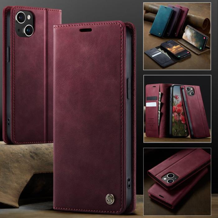 Caseme - CASEME 033 iPhone 15 Skal RFID Blocker Läder Röd