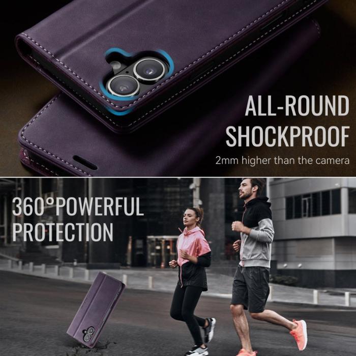 Caseme - CASEME 033 iPhone 16 Plus Skal RFID Blocker Läder Lila