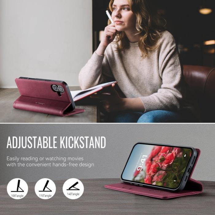 Caseme - CASEME 033 iPhone 16 Plus Skal RFID Blocker Läder Röd