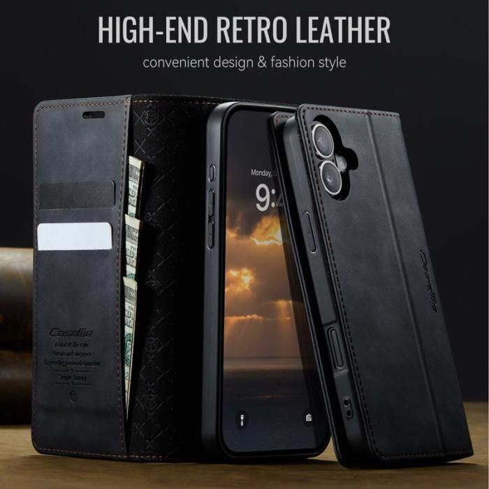 Caseme - CASEME 033 iPhone 16 Plus Skal RFID Blocker Läder Svart