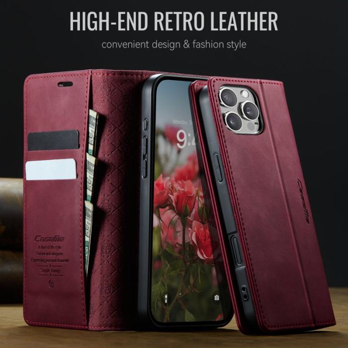 Caseme - CASEME 033 iPhone 16 Pro Fodral RFID Blocker Röd Kalvskinn