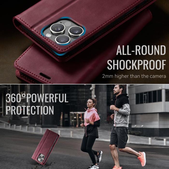 Caseme - CASEME 033 iPhone 16 Pro Fodral RFID Blocker Röd Kalvskinn