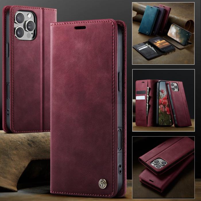 Caseme - CASEME 033 iPhone 16 Pro Fodral RFID Blocker Röd Kalvskinn