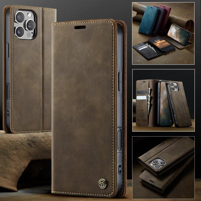 Caseme - CASEME 033 iPhone 16 Pro Max Skal RFID Blocker Läder Kaffe