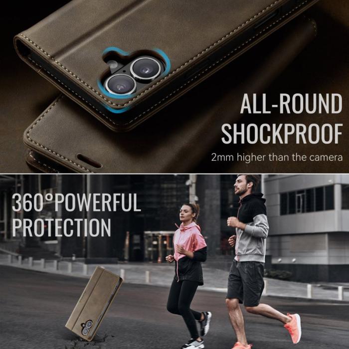 Caseme - CASEME 033 iPhone 16 Skal RFID Blocker Plånbok Läder - Kaffe