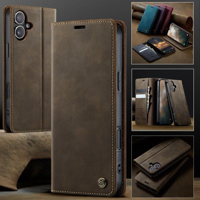 Caseme - CASEME 033 iPhone 16 Skal RFID Blocker Plånbok Läder - Kaffe